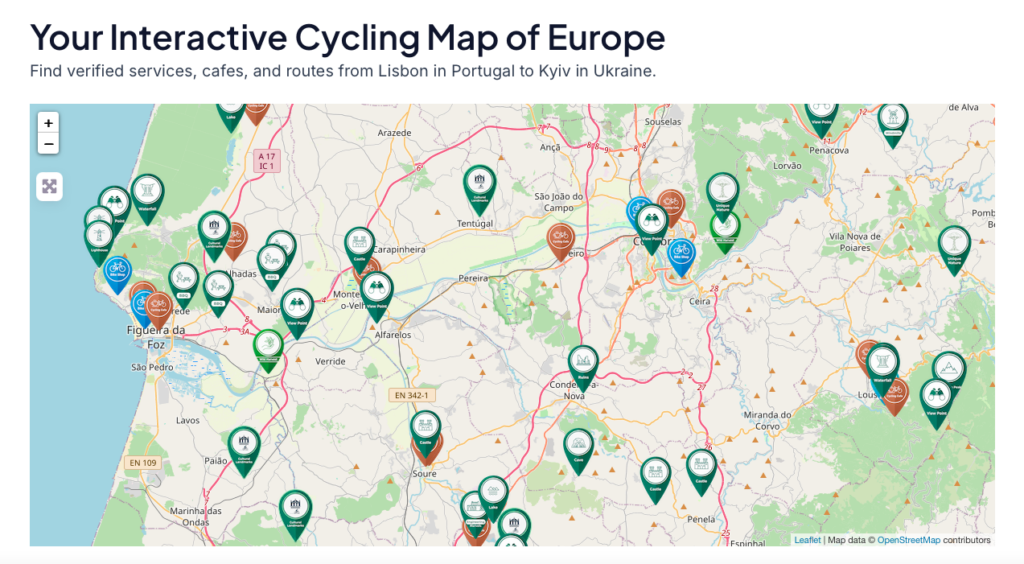 Your Interactive Cycling Map of Europe - map picture with location pins